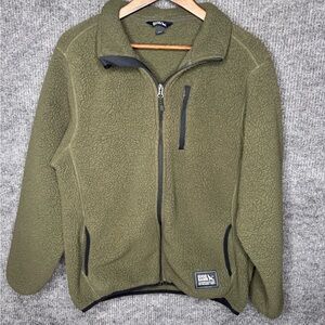 Eddie Bauer Olive Green Sherpa Zip Fleece Jacket